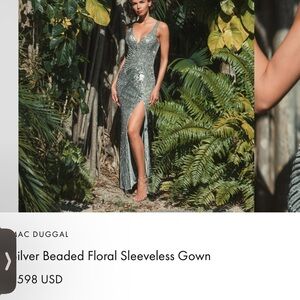 Mac Duggal floral Silver Embellished Slit Gown